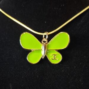 Elegant Upcycled Green Butterfly Pendant Necklace #28